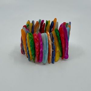 Vintage 90s Colorful Shell Chunky Stretch Bracelet Rainbow